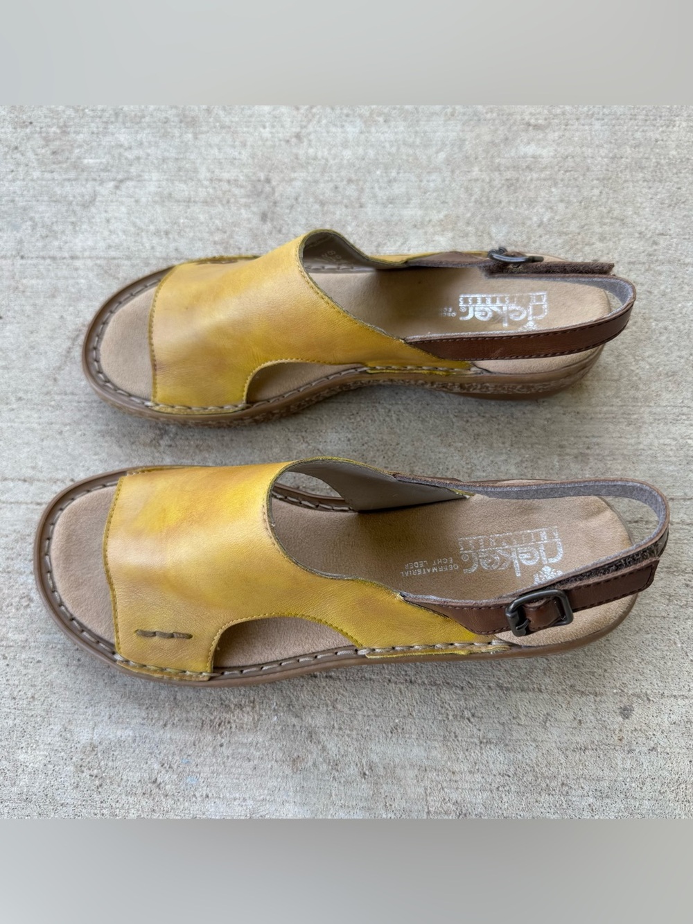 RIEKER Antistress 
Boho Yellow Leather Sandals European Designed Size 37 EU - Picture 3 of 5